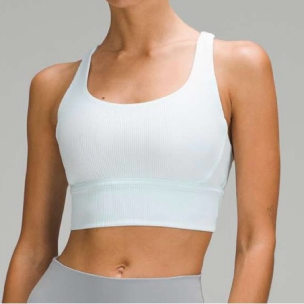 Energy bra longline ribbed, sheer blue, size 8